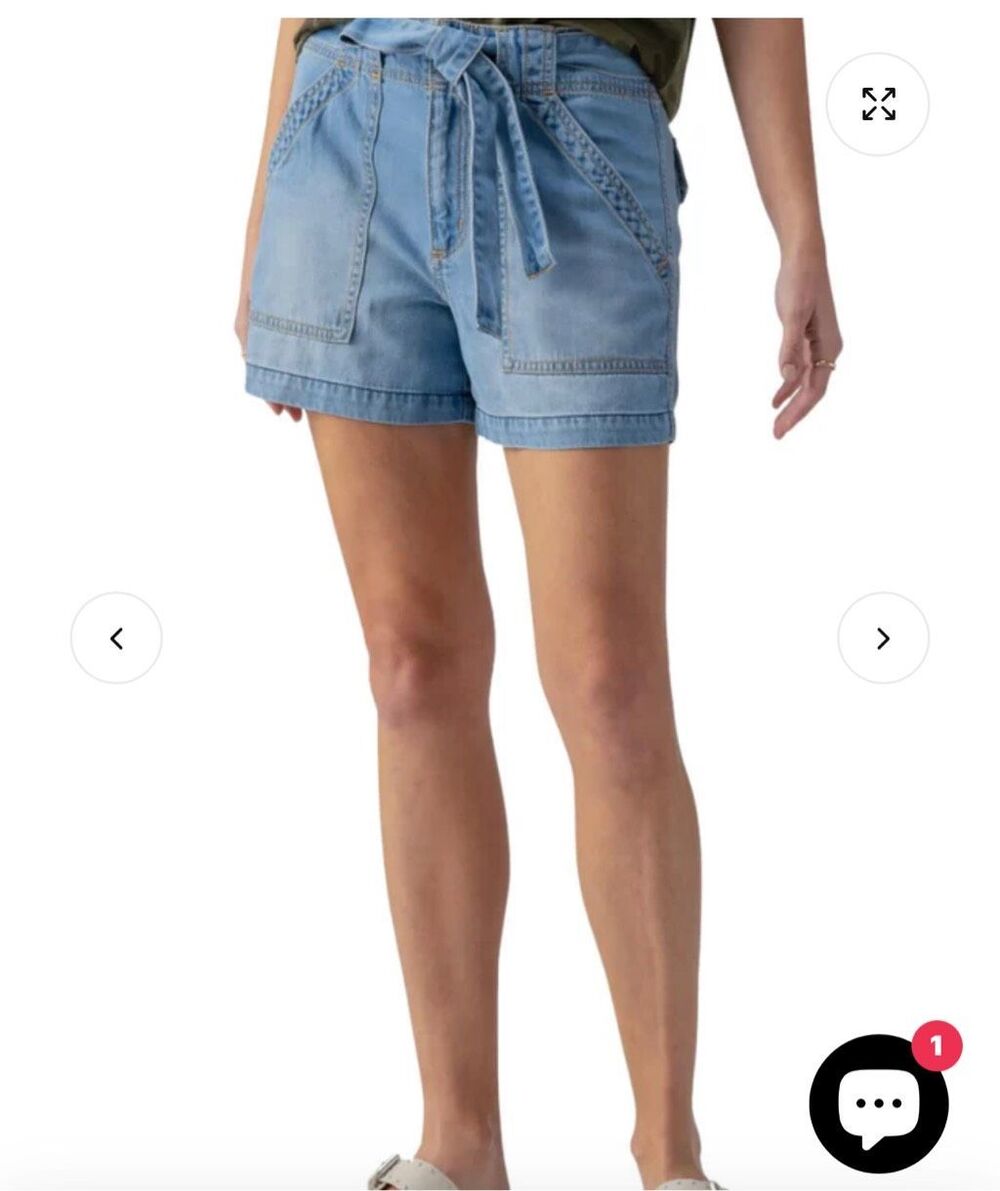 Sanctuary Chambray Lyocell Pullon Sash Tie elastic Waist Shorts S